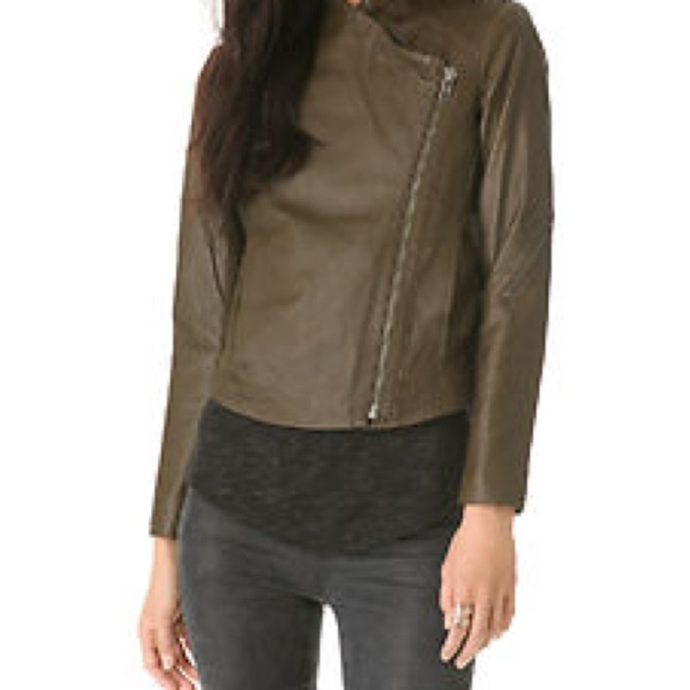 Helmut Lang Olive Asymmetric Leather Moto Jacket